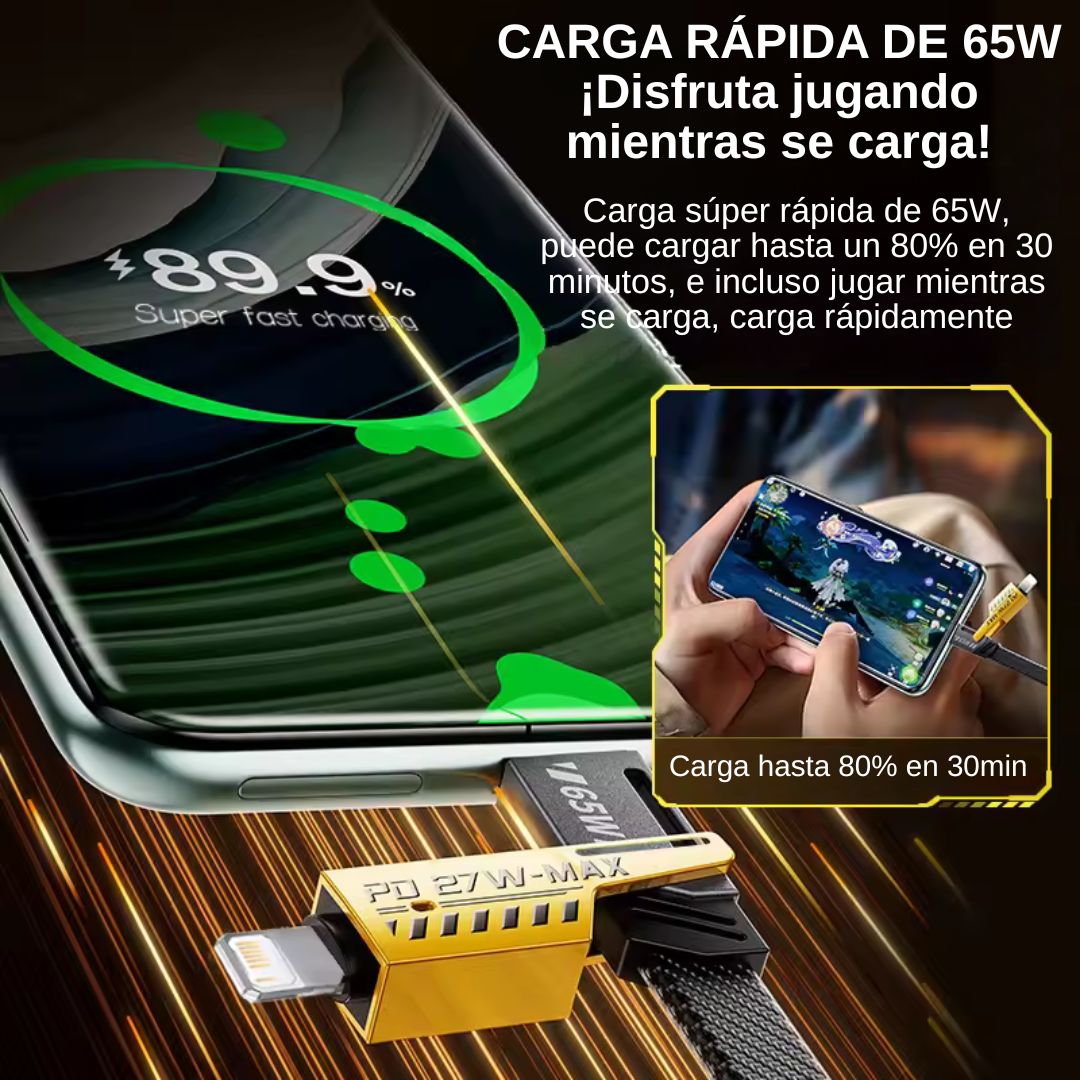 CABLE 4 EN 1® CON CARGA RÁPIDA PARA CELULAR MAGNÉTICO