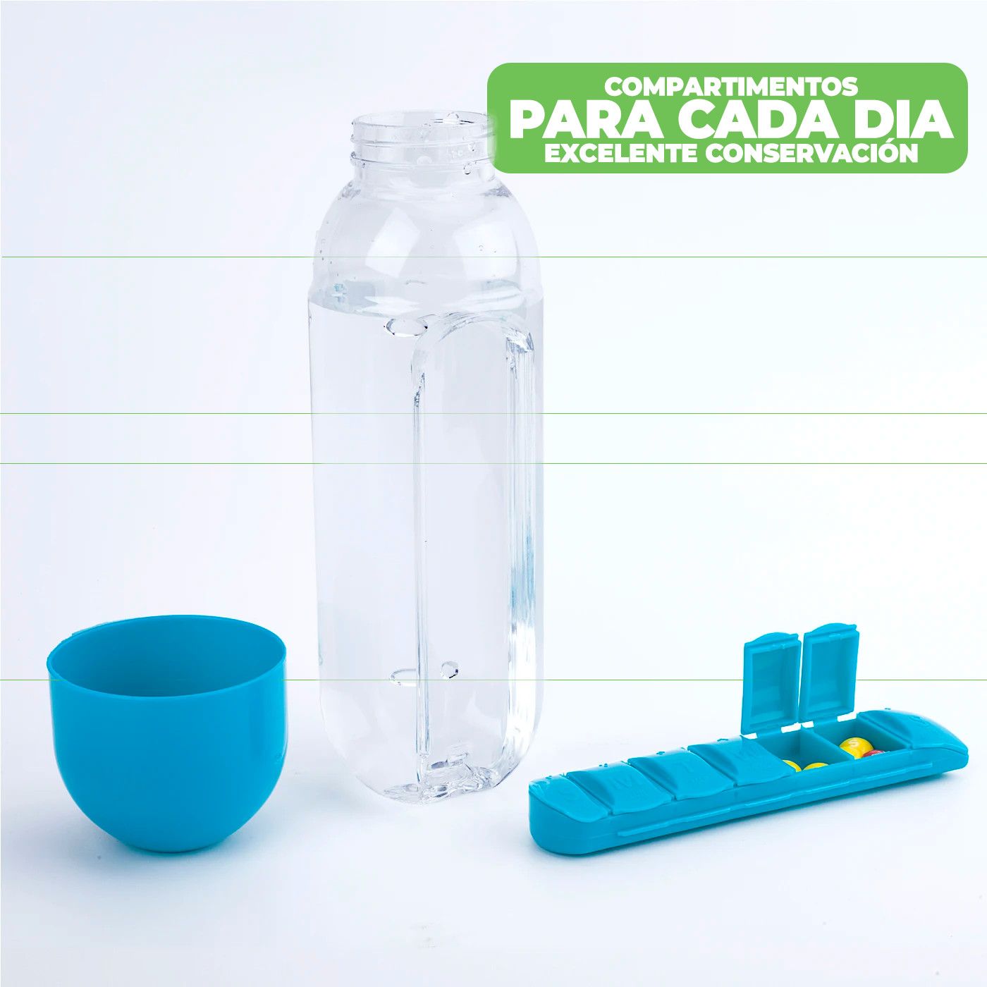 BOTELLA PASTILLERO 7 COMPARTIMENTOS